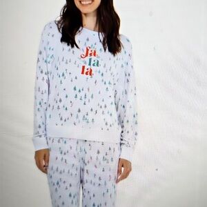 Honeydew Intimates White Pajama Set with Festive Print